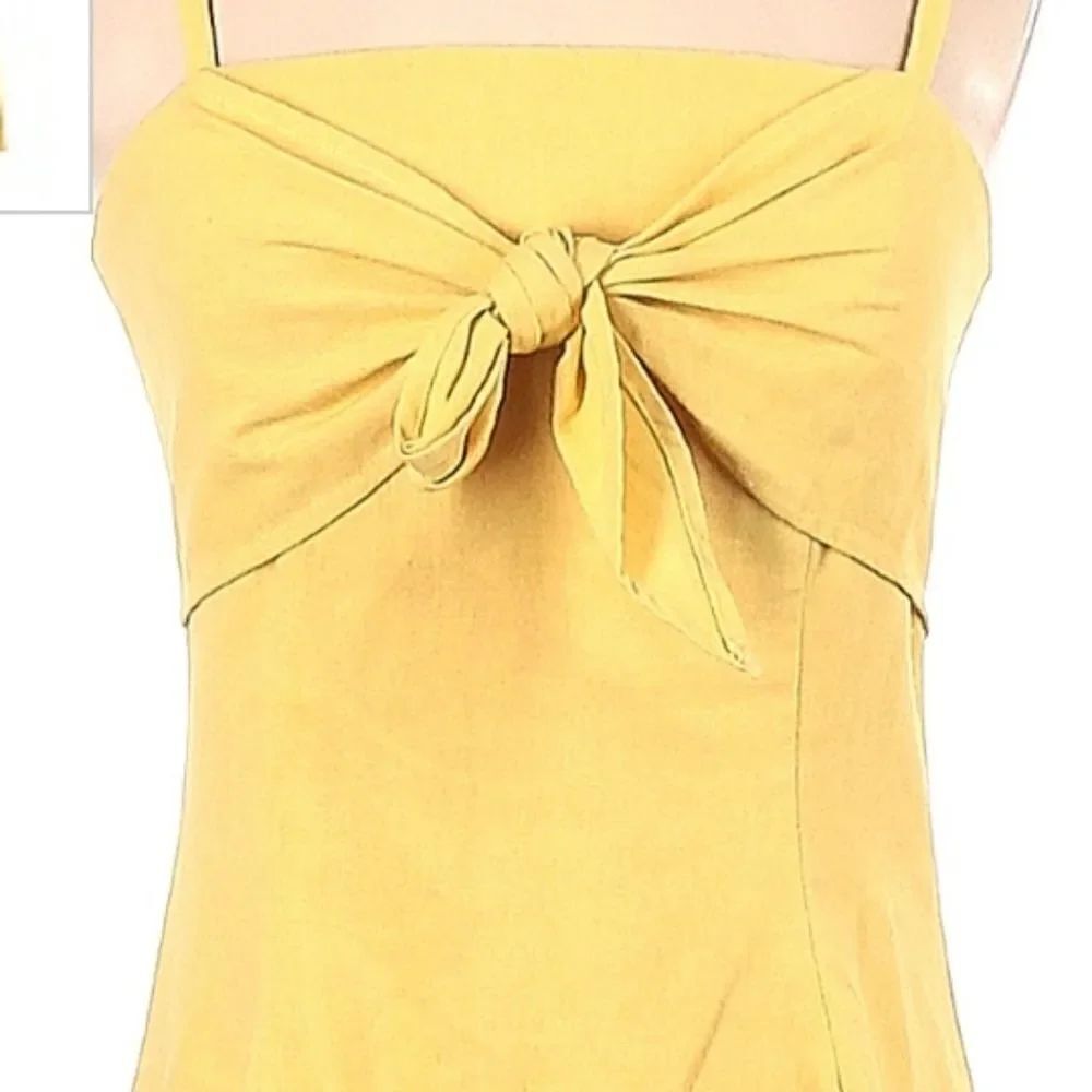 re:named Linen Tie Front Spaghetti Strap Yellow Dress SMALL - Picture 6 of 8